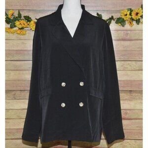 NWT Mud Pie Black Lightweight Double Button Blazer Jacket Size L Career Casual